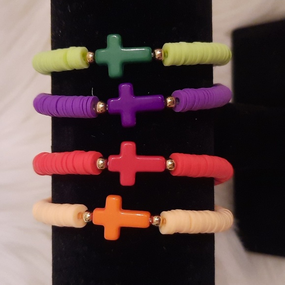 Kids Stackable Clay Beaded Bracelet with Cross-4 pcs Set - Picture 3 of 7